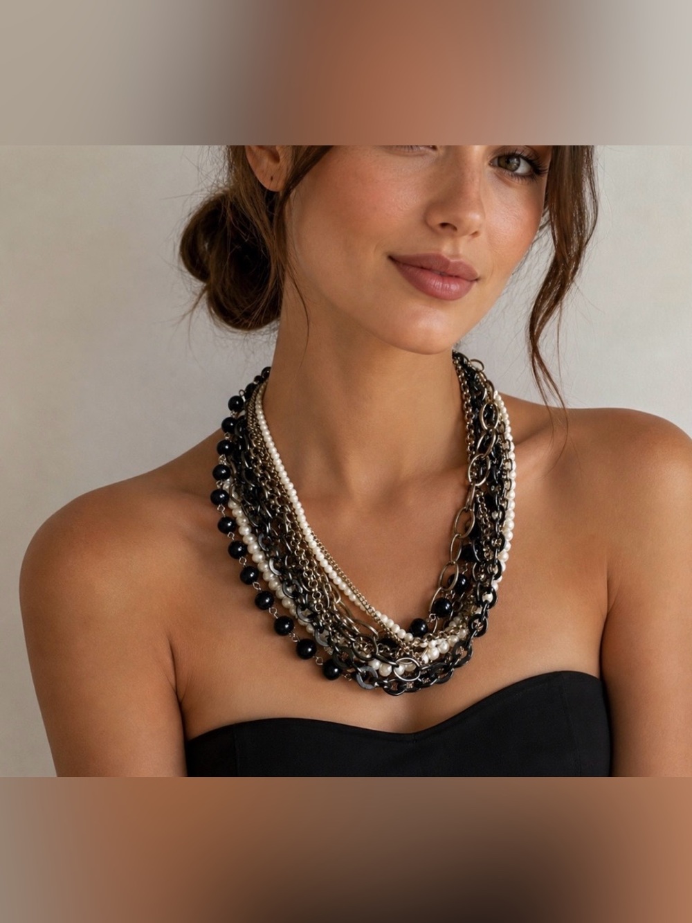 New York & Company Elegant Black and Silver Multi-Strand Necklace